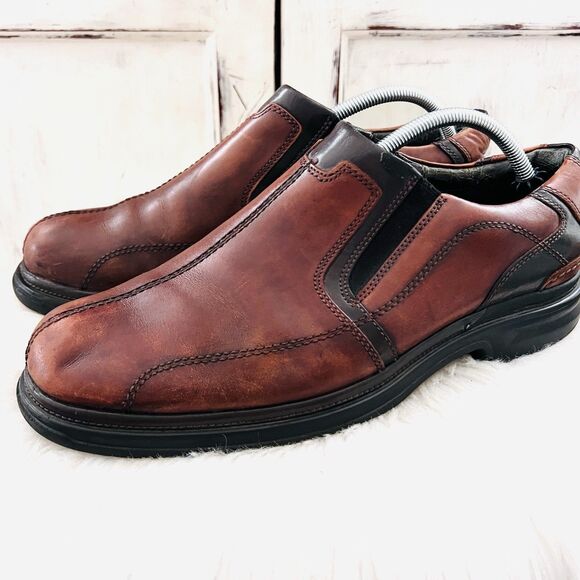 Clarks Dark Brown Oiled Leather Slip on Comfort Loafers Shoes - Mens 10.5M - Picture 1 of 8